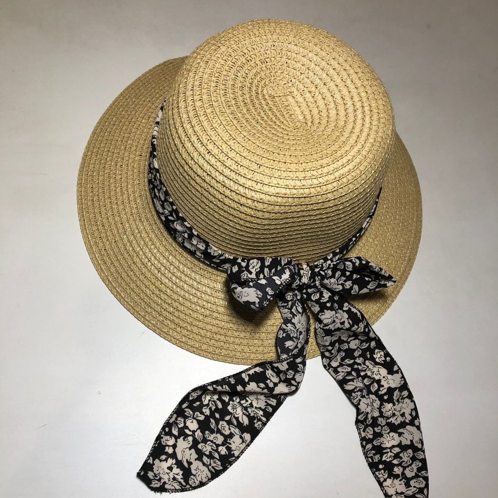 Beach Sun Hat Floral Ribbon Church Bow Women's Packable Cloche Paper SPF50
